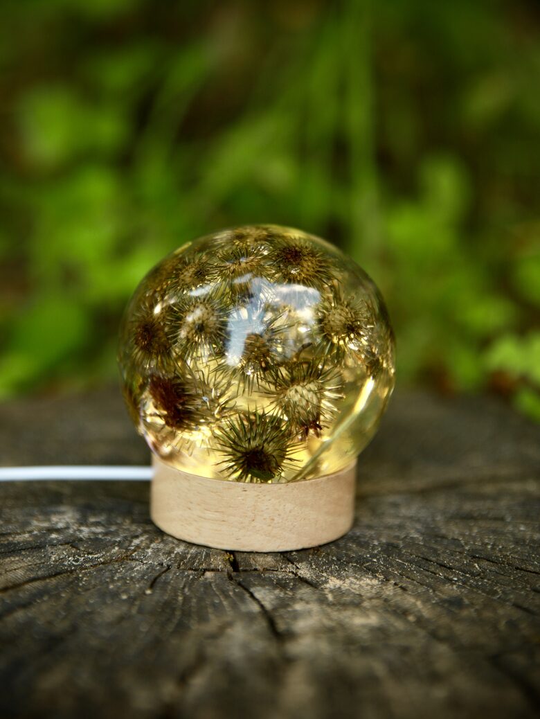 "BUMBA" 8.2 cm Epoksīda lampa ar dabas ziediem | SpiiidBotanics roku darbs