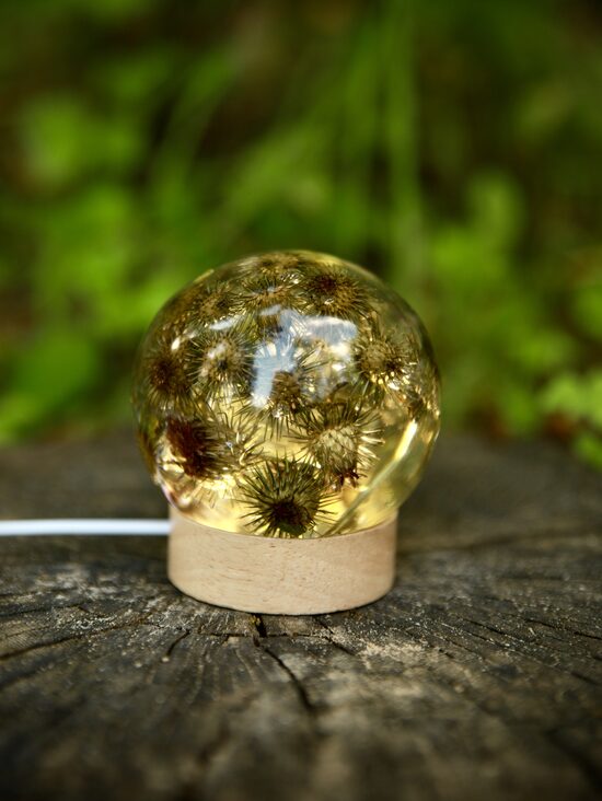 "BUMBA" 8.2 cm Epoksīda lampa ar dabas ziediem | SpiiidBotanics roku darbs