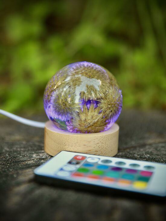 "BUMBA" 8.2 cm krāsaina Epoksīda lampa ar dabas ziediem | SpiiidBotanics roku darbs