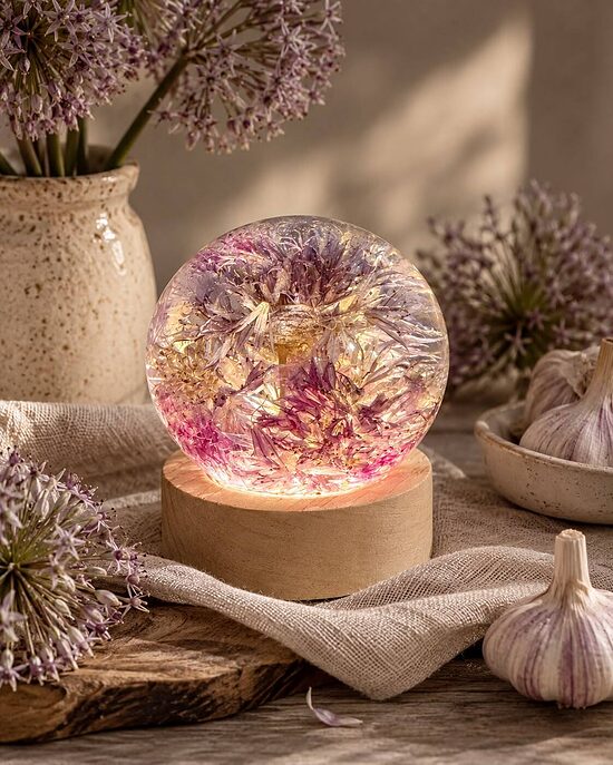 "BUMBA" 6.2 cm Epoksīda sveķu lampa ,,Ķiploka zieds" | SpiiidBotanics roku darbs